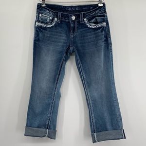 Grace In LA Embellished Glitter Capri Denim Jeans Size Label 27 Women's US 6-7